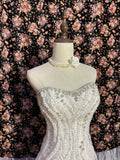 Elegant tube top heavy A-line fishtail three-dimensional flower wave lace skirt wedding dress HZ1022