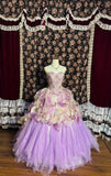 Dreamy Purple Flower Handle Heart-Shaped Neck Printed Tulle Floor-Length Wedding Dress HZ1022