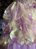 Dreamy Purple Flower Handle Heart-Shaped Neck Printed Tulle Floor-Length Wedding Dress HZ1022