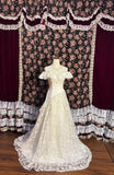 White Elegant One Shoulder Lace Embroidery Three-Dimensional Flower Bias Cut Small Train Wedding Dress HZ1022
