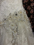 White Elegant One Shoulder Lace Embroidery Three-Dimensional Flower Bias Cut Small Train Wedding Dress HZ1022