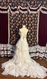 Elegant bias-cut high-cut fishtail chiffon 3D embroidered floral train wedding dress HZ1022