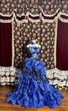 Dreamy Blue Embroidered Satin Tulle Big Wave Skirt Trailing Wedding Dress HZ1022
