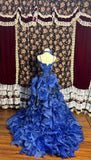 Dreamy Blue Embroidered Satin Tulle Big Wave Skirt Trailing Wedding Dress HZ1022