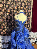 Dreamy Blue Embroidered Satin Tulle Big Wave Skirt Trailing Wedding Dress HZ1022