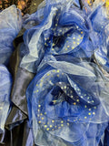 Dreamy Blue Embroidered Satin Tulle Big Wave Skirt Trailing Wedding Dress HZ1022