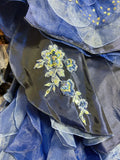 Dreamy Blue Embroidered Satin Tulle Big Wave Skirt Trailing Wedding Dress HZ1022