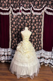 Cream Princess Tube Top Watery Satin Small Pearl Bow Puffy Wedding Dress HZ1022