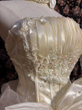 Cream Princess Tube Top Watery Satin Small Pearl Bow Puffy Wedding Dress HZ1022