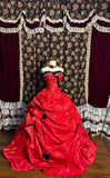 Gorgeous Tomato Red Thick Satin Black Lace Irregular Skirt Wedding Dress HZ1022