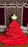 Gorgeous Tomato Red Thick Satin Black Lace Irregular Skirt Wedding Dress HZ1022
