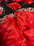 Gorgeous Tomato Red Thick Satin Black Lace Irregular Skirt Wedding Dress HZ1022