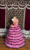Retro Pink 3D Flower Multi-layered Tulle Cake Skirt Floor-length Wedding Dress HZ1022