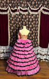 Retro Pink 3D Flower Multi-layered Tulle Cake Skirt Floor-length Wedding Dress HZ1022