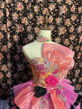 Retro Pink 3D Flower Multi-layered Tulle Cake Skirt Floor-length Wedding Dress HZ1022