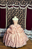 Princess Pink Heart-Shaped Neck Thick Satin Beaded Puff Wedding Dress HZ1022