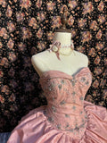Princess Pink Heart-Shaped Neck Thick Satin Beaded Puff Wedding Dress HZ1022