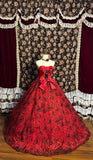 Gorgeous red tube top black pattern 3D flower wedding dress HZ1022