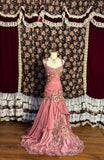 Vintage Pink Chiffon Strap 3D Flower Beaded Chiffon Satin Mermaid Wedding Dress HZ1022