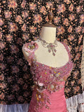 Vintage Pink Chiffon Strap 3D Flower Beaded Chiffon Satin Mermaid Wedding Dress HZ1022