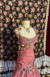 Vintage Pink Chiffon Strap 3D Flower Beaded Chiffon Satin Mermaid Wedding Dress HZ1022