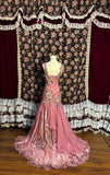 Vintage Pink Chiffon Strap 3D Flower Beaded Chiffon Satin Mermaid Wedding Dress HZ1022