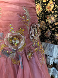 Vintage Pink Chiffon Strap 3D Flower Beaded Chiffon Satin Mermaid Wedding Dress HZ1022