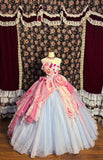 Princess blue tube top 3D flower tulle fluffy wedding dress HZ1022