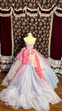Princess blue tube top 3D flower tulle fluffy wedding dress HZ1022