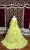 Grass Green Lace Flower Opening Ceremony Skirt Satin Floor-Length Wedding Dress HZ1022