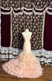 Gentle Pink Strapless Satin Tulle Mermaid Wedding Dress with Train HZ1022