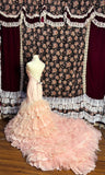 Gentle Pink Strapless Satin Tulle Mermaid Wedding Dress with Train HZ1022