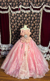 Pink Heavy Flower Beaded Rhinestone A-Line Wedding Dress HZ1022