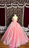 Pink Heavy Flower Beaded Rhinestone A-Line Wedding Dress HZ1022