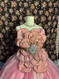 Pink Heavy Flower Beaded Rhinestone A-Line Wedding Dress HZ1022