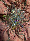 Pink Heavy Flower Beaded Rhinestone A-Line Wedding Dress HZ1022