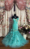 Vintage Heart-Shaped Neck Mint Green 3D Flower Mermaid Trailing Wedding Dress HZ1022