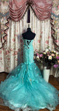 Vintage Heart-Shaped Neck Mint Green 3D Flower Mermaid Trailing Wedding Dress HZ1022