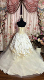 Elegant Magnolia Beaded White Satin Tulle Wedding Dress with Train HZ1022