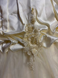 Elegant Magnolia Beaded White Satin Tulle Wedding Dress with Train HZ1022