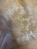 Elegant Magnolia Beaded White Satin Tulle Wedding Dress with Train HZ1022