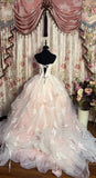 Princess Pink Strapless Lace Tulle Wedding Dress with Train HZ1022