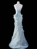 Elegant and dreamy light blue tube top lace flower mermaid wedding dress HZ1022