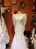 Vintage White Lace Beaded Long Sleeves Small Fishtail Wedding Dress HZ1022