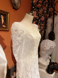 Vintage White Lace Beaded Long Sleeves Small Fishtail Wedding Dress HZ1022