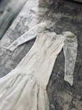 Vintage White Lace Beaded Long Sleeves Small Fishtail Wedding Dress HZ1022
