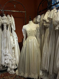 Vintage Champagne High Neck Lace Long Sleeve Buttoned Satin Floor-Length Wedding Dress HZ1022