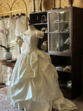 Elegant white one-shoulder 3D floral corset fluffy floor-length wedding dress HZ1022