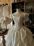 Elegant white one-shoulder 3D floral corset fluffy floor-length wedding dress HZ1022