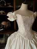 Elegant white one-shoulder 3D floral corset fluffy floor-length wedding dress HZ1022